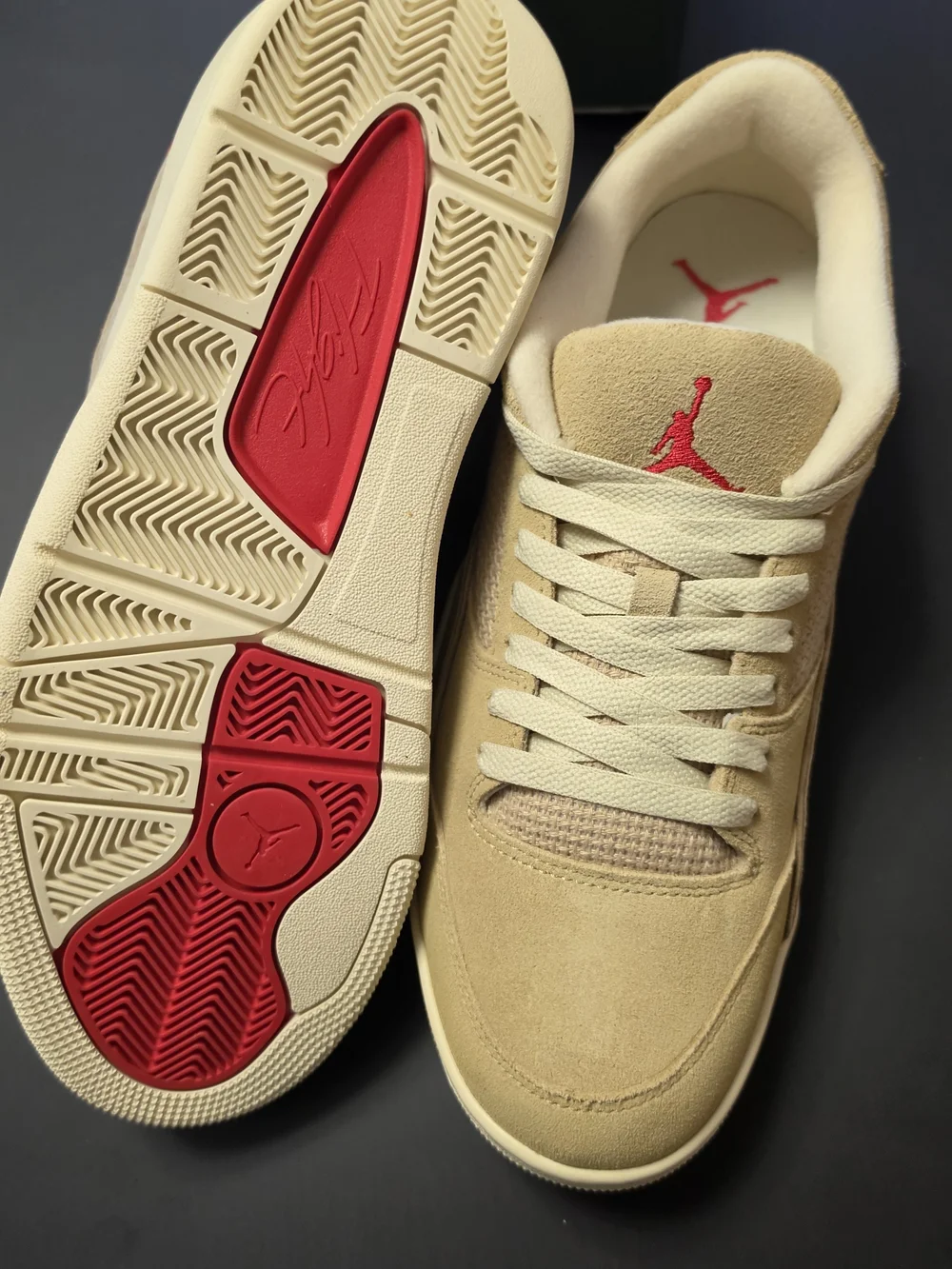 Jordan Flight Court Men’s Suede Sneakers in Tan with Red Jumpman